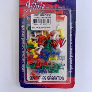 ALFINETE COLORIDO CABEÇA PLASTICA 50 UNIDADES