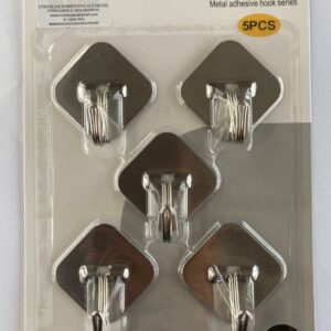 GANCHO ADESIVO INOX QUADRADO COM 5 UNIDADES