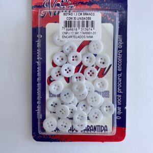 BOTÃO 1,2cm BRANCO COM 30 UNIDADES