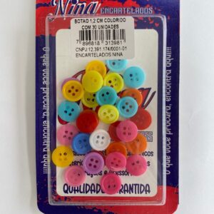 BOTÃO 1,2cm COLORIDO COM 30 UNIDADES