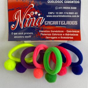 ELÁSTICO PARA CABELO COM POMPOM COLORIDO 3,5CM