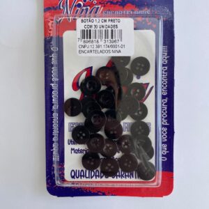 BOTÃO 1,2cm PRETO COM 30 UNIDADES