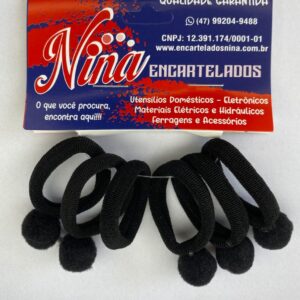 ELÁSTICO PARA CABELO COM POMPOM PRETO 3,5CM